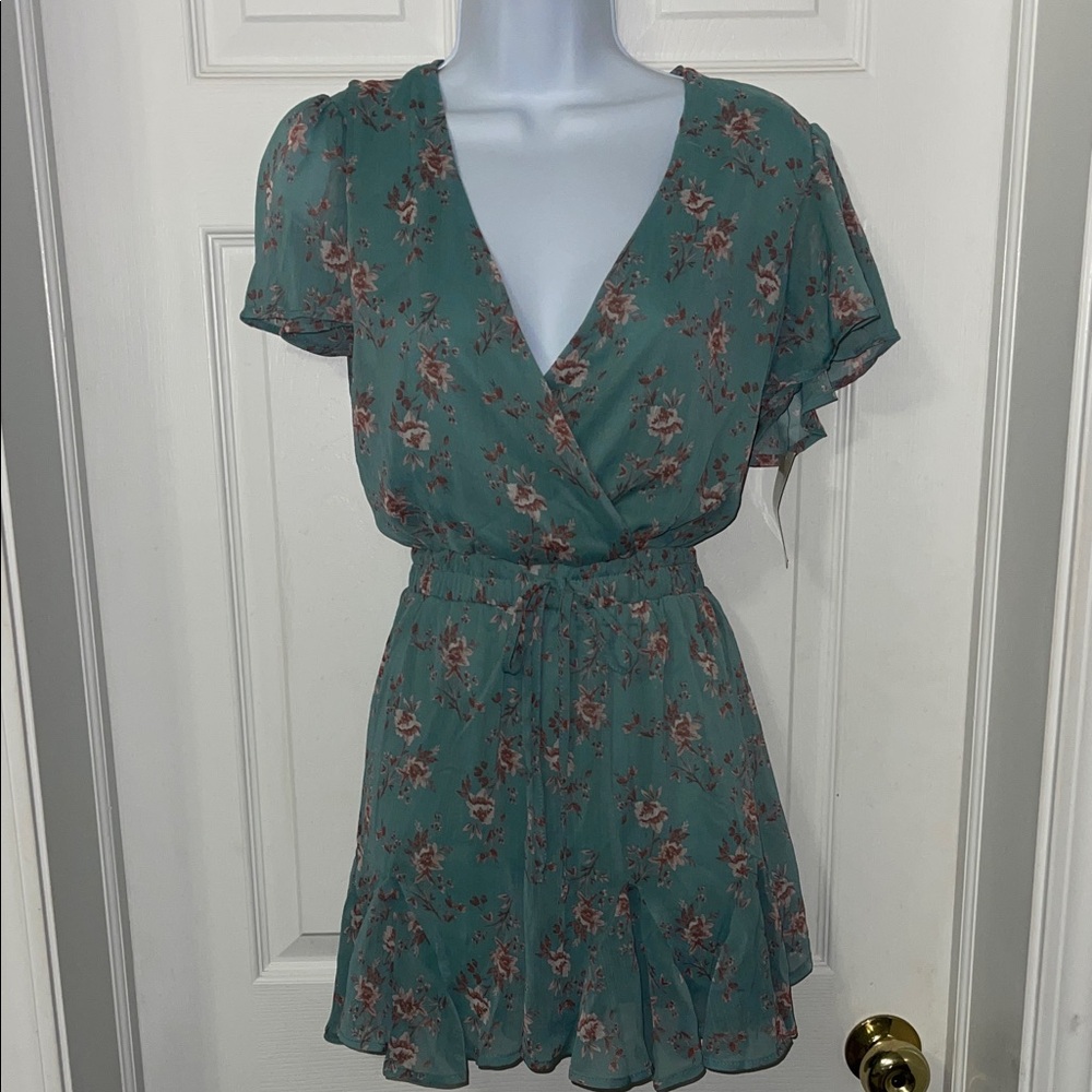 Teal Floral Mini Dress